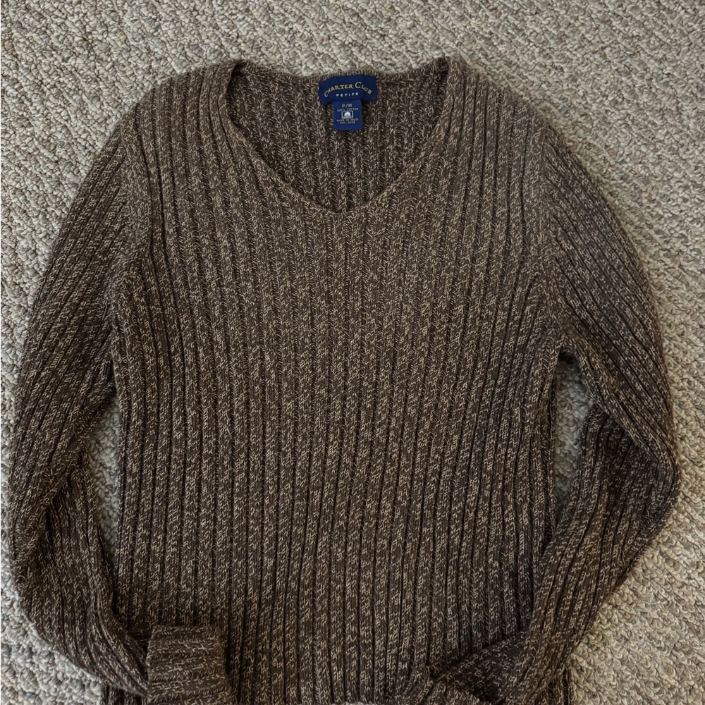 Charter Club V-Neck Sweater in Rich Brown